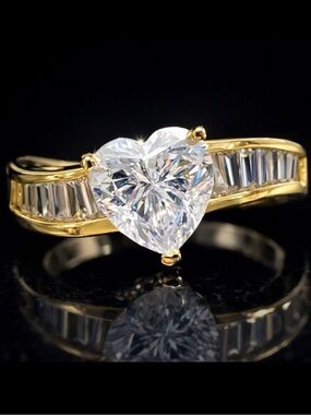 14k gold Absolute cz Diamond heart cut baguette band engagement wedding ring HSN
